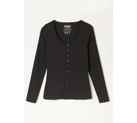 fatface FatFace Button Ribbed Long Sleeve Top Noir FR 40 (EU 38)