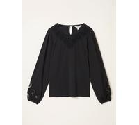 Fat Face FatFace Cleo Black Long Sleeve Embroidered Round Neck Blouse