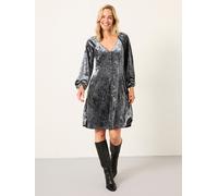 Fat Face FatFace Em Washed Black Velvet Mini Dress Washed Black EU 38 Regular (UK 10 R)