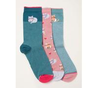 Fat Face FatFace Green 3 Pairs of Cat Socks
