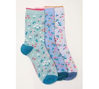 Fat Face FatFace Grey Floral 3 Pairs of Socks