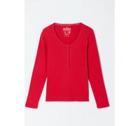 Fat Face FatFace Henley Pointelle Top rouge 38