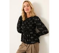 Fat Face FatFace Kiki Black Metallic Tie Front Blouse