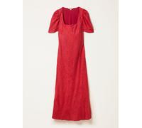 Fat Face FatFace Luna Red Petite Square Neck Jacquard Midi Dress Red EU 38 Petite (UK 10 P)