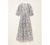 Fat Face FatFace Milly Charcoal Grey Decorative Floral Midi Dress Charcoal Grey Decorative Floral EU 50 Regular (UK 22 R)