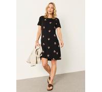 Fat Face FatFace Simone Embroidered Black Petite Jersey Dress Black EU 34 Petite (UK 6 P)
