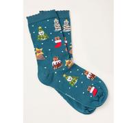 Fat Face FatFace Teal Blue Cat Tree Socks