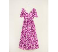 Fat Face Robe longue imprimée à manches froncées FatFace Violet EU 34 Regular (UK 6 R)