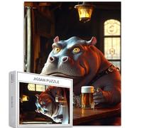 Fat Hippo in The Pub - Casse-tête de 1 000 pièces pour adultes - Puzzle d'art médiéval coloré à faire soi-même pour décoration de la maison, cadeaux, puzzle familial, parfait pour les soirées de jeu