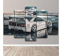 FatAco 5 peintures à l'huile contemporaines sur toile Ferrar F40 Rare Classic Super Car Décoration murale pour le bureau ou la maison