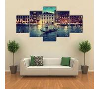 FatAco 5 pièces Modern Stretch Venise coucher de soleil Grand Canal Œuvre d'art encadrée Peinture décorative de bureau