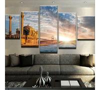 FatAco 5 pièces Mosquée d'ortakoy et pont du Bosphore Tableau mural moderne pour salon et chambre à coucher (Sans cadre)