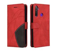 Fatcatparadise Coque pour Oppo Realme 5 / Realme C3 / Realme 6I, Etui en Cuir PU Portefeuille Housse Magnétique und Flip Protection Case avec Antichoc TPU, Etui à Rabat, Fentes pour Cartes (Rouge)