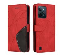 Fatcatparadise Coque pour Oppo Realme C31 4G, Etui en Cuir PU Portefeuille Housse Fermeture Magnétique und Flip Protection Case avec Antichoc TPU, Etui à Rabat, Fentes pour Cartes (Rouge)