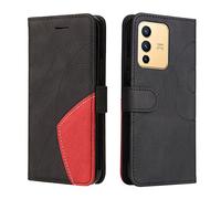 Fatcatparadise Coque pour Vivo V23 5G,Etui en Cuir PU Portefeuille Housse Fermeture Magnétique und Flip Case avec Antichoc TPU, Etui à Rabat, Fentes pour Cartes (Le Noir)
