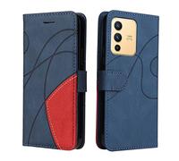 Fatcatparadise Coque pour Vivo V23 5G,Etui en Cuir PU Portefeuille Housse Fermeture Magnétique und Flip Case avec Antichoc TPU, Etui à Rabat, Fentes pour Cartes (Bleu)