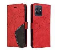 Fatcatparadise Coque pour Vivo Y55 5G/Y75 5G,Etui en Cuir PU Portefeuille Housse Fermeture Magnétique und Flip Case avec Antichoc TPU, Etui à Rabat, Fentes pour Cartes (Rouge)