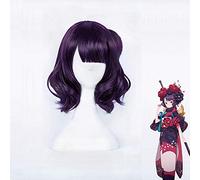 Fate/Grand Order Fgo Katsushika Hokusai Cosplay Wig 35cm Short Curly Wavy Heat Resistant Synthetic Hair with A Bun Purple Wigs