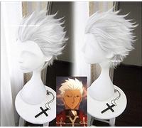 Fate Stay Night Go Extra Archer Emiya perruques courtes argentées blanc résistant à la chaleur cheveux synthétiques Cosplay perruque + bonnet de perruque