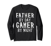 Father by Day Gamer by Night Geek Nerd Gaming Dad Gamers Manche Longue