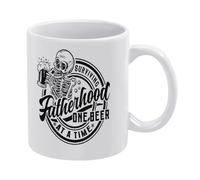 Fatherhood Surviving One Beer at A Time Tasse à café en céramique blanche 325 ml avec poignée ergonomique en C et fond épais en porcelaine pour la maison, le bureau, la cuisine, cadeau fantaisie