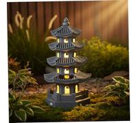 Faticenic Statue de Jardin pagode Lanterne de pagode à énergie Solaire en résine décoration Jardin Japonais Zen extérieur pour Balcon, Patio, Porche, Cour 11, 4x4, 7x4, 7 Pouces Gris, Décoration