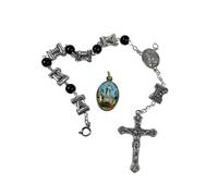 Fatima Chapelet en bois noir 1 décennie avec perles de 7 mm, crucifix en métal et bois + médaille ovale 2,5 cm, fabriqué au Portugal