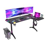 FATIVO Bureau Gaming LED 160 cm: Large Bureau Gamer d’Angle RGB Informatique Ergonomic Table de Jeu pour Ordinateur en Forme de L avec Lumière Ambiance - Modèle Droit