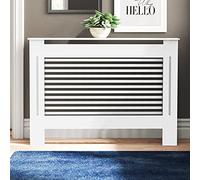 FATIVO Cache Radiateur Blanc Bois: Grille Couvercle Radiateur Maison de Chauffage en MDF Couvre Radiateur Armoire Design Couverture de Radiateur pour Salon Chambre - 111x19x92cm Horizontal