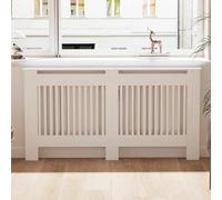 FATIVO Cache-radiateur Haut en Bois MDF - Hauteur Intérieure 100 cm, Grandes Couvertures de Chauffage Blanches à Lattes Verticales, Étagère Moderne