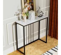 FATIVO Console Meuble en Marbre d'Entrée: Table Console de Salon en Pierre Fritée Lisse 80×30×78.5cm Meuble Entree Couloir Blanc Modern, Cadre Noir, Bout de Canapé Scandinave Design - Blanc