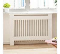 FATIVO radiateur Cache-radiateur en bois : hauteur intérieure 100 cm, couverture de chauffage blanc moyen, lattes verticales, étagère moderne en bois MDF épais