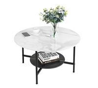 FATIVO Table Basse Ronde Marbre Salon: Table Café Industrielle Design Table Basse Blanche Moderne Scantinave en Pierre Frittée Grand Plateau pour Salon Bureau Café - φ80x48cm Noir