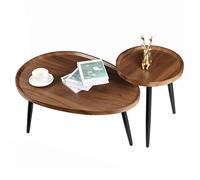 FATIVO Table Basse Salon en Bois: Lot de 2 Table Gigogne Industrielle Lot de 2 Table d’Appoint Ovale de Café Design Moderne Guéridon Rond pour Salon Bureau Chambre - Noyer/Noir