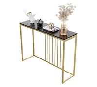 FATIVO Table Console d'Entrée en Pierre Frittée Noir 100x30x78.5cm | Plateau Effet Marbre, Pieds en Métal Doré, Charge Max 50 kg, Idéale pour Couloir Salon Chambre, Assemblage Facile