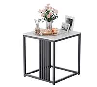 FATIVO Table d’Appoint en Marbre - Bout de Canapé en Métal Noir Table Basse Marbre Rectangulaire Table d’Appoint Salon Moderne et Scandinave pour Chambre Hôtel Balcon - 40x40x45cm