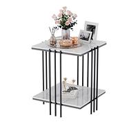 FATIVO Table d’Appoint Marbre Carrée: Bout de Canapé de Salon Métal Design à 2 Niveaux Guéridon Style Moderne Table de Chevet Rangement pour Salon Bureau Chambre - Noir 45x45x56cm