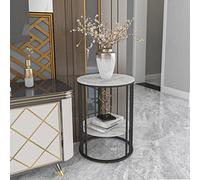 FATIVO Table d’Appoint Marbre Ronde: Bout de Canapé de Salon Métal Design à 2 Niveaux Guéridon Style Moderne Table de Chevet Rangement pour Salon Bureau Chambre - Noir φ40x56cm