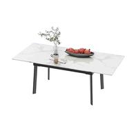 FATIVO Table Extensible Salle à Manger: Meuble de Cuisine en Marbre Massif Rectangulaire Table Rallonge Céramique Blanc 130-160cm 6-8 Personnes en Pierre Fritté Modern 160x80cm