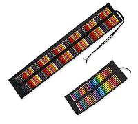 Fatiya 108 emplacements pour crayons de couleur, trousse à crayons enroulable en toile noire pour artistes et étudiants sans crayons, 108+36,
