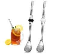 Fatiya 2 Pièces Paille Yerba Mate en Acier Inoxydable Réutilisable, Yerba Mate Bombilla Pailles avec Cuillère Filtrante, 19 cm de Long Pailles pour Thé, Cocktail (Perle Noir et Blanc)