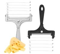 Fatiya Coupe-fromage à 2 lames en acier inoxydable, coupe-fromage réglable avec 8 lames de rechange, coupe-fromage à main pour cheddar, gruyère, raclette, mozzarella et beurre (Argent et noir)