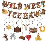 Fatiya Décorations de fête de cowboy occidentales kaki, bannière Yee Haw avec tourbillons à suspendre, décoration de fête occidentale, serpentins de plafond pour garçons, fournitures d'anniversaire,