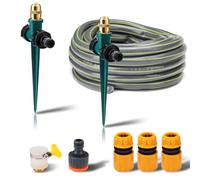 Fatiya Lot de 2 arroseurs en laiton pour cour avec base à pointes en plastique, avec tuyau et connecteurs, arroseur de jardin automatique réglable à 360 degrés, système d'arrosage hors sol pour