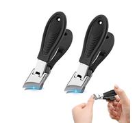 Fatiya Lot de 2 coupe-ongles inclinés à large mâchoire - Anti-éclaboussures - Coupe-ongles incarnés - Bord incliné incurvé - Coupe-ongles pour homme et femme - Noir