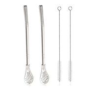 Fatiya Lot de 2 cuillères filtrantes amovibles en acier inoxydable avec 2 brosses de nettoyage, paille Yerba Mate Bombilla réutilisable en métal pour boire du thé en vrac, du café glacé, argenté