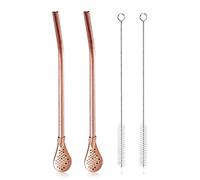 Fatiya Lot de 2 cuillères filtrantes amovibles en acier inoxydable avec 2 brosses de nettoyage, paille Yerba Mate Bombilla réutilisable en métal pour boire du thé en vrac, du café glacé, or rose