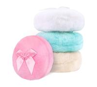 Fatiya Lot de 4 grandes houppettes rondes en velours ultra doux, lavables et réutilisables avec nœud en ruban pour maquillage et poudre libre - 9 cm