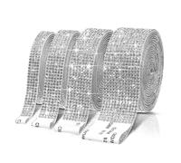 Fatiya Lot de 4 rouleaux de ruban de strass argentés de différentes tailles - Autocollants brillants pour mariage, anniversaire, fête, événement, voiture, téléphone - Blanc