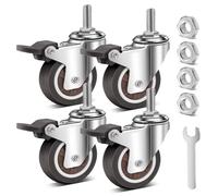 Fatiya Lot de 4 roulettes à tige de 2 pouces avec double verrouillage, M8 x 25 mm (diamètre de vis 8 mm, longueur 25 mm), roulettes robustes, 400 kg, roues pivotantes filetées pour chariot et meubles